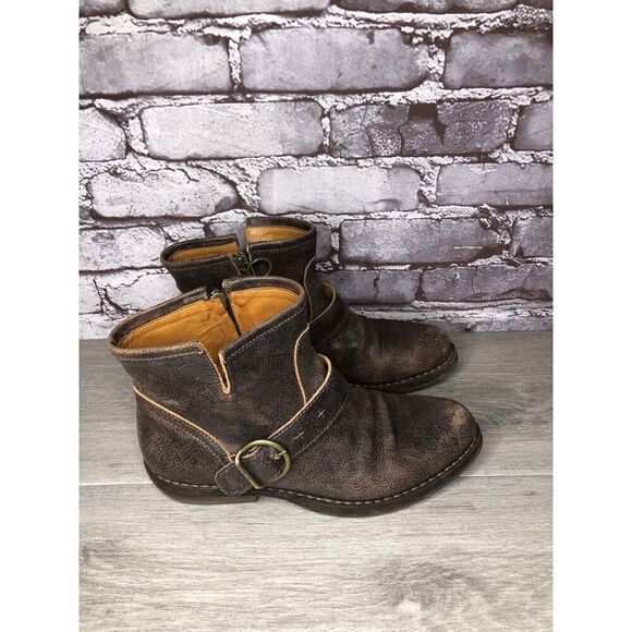 Fiorentini + Baker Fiorentini + Baker Brown Leather Side Zip  Fiorentini + Baker Brown Leather Side Zip Buckle Ankle Boots Women 37EU/6.5M US